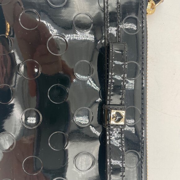 Kate Spade Black Polka Dot Embossed Patent Leather Wristlet Strap Gold Handle - Picture 3 of 5